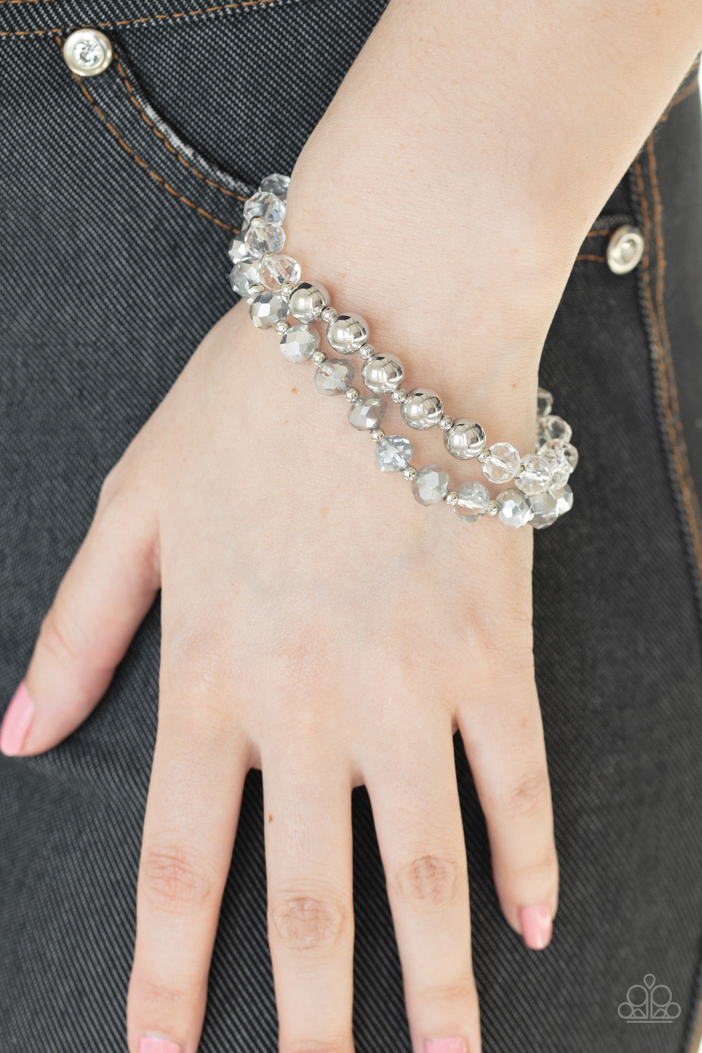Millennial Grandeur - Silver and Hematite Crystal Bead Stretchy Bracelet  - Paparazzi Accessories - All That Sparkles Xoxo 