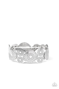 Pleasantly Posy - Silver Hammered Circle Stretchy Bracelet - Paparazzi Accessories - All That Sparkles Xoxo 
