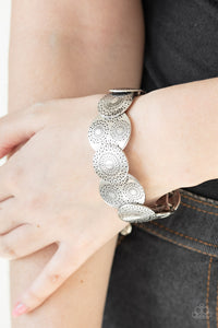 Pleasantly Posy - Silver Hammered Circle Stretchy Bracelet - Paparazzi Accessories - All That Sparkles Xoxo 
