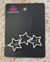Load image into Gallery viewer, Thank My Lucky Stars - White Rhinestone Tri-Star Hair Clip - Paparazzi Accessories - All That Sparkles Xoxo 