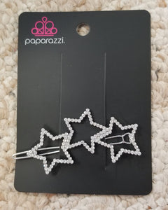 Thank My Lucky Stars - White Rhinestone Tri-Star Hair Clip - Paparazzi Accessories - All That Sparkles Xoxo 