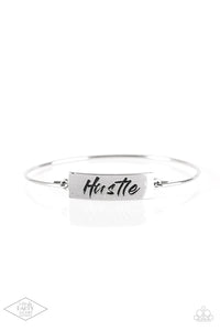 Hustle Hard - Silver "Hustle" Bangle Bracelet - Paparazzi Accessories