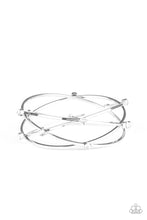 Load image into Gallery viewer, Cosmic Sparkle - White Rhinestone Crisscross Bangle - Paparazzi Accessories