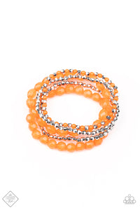 Sugary Sweet - Orange and Silver Stretchy Bracelets - Paparazzi Accessories