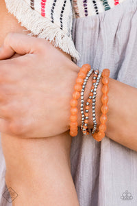 Sugary Sweet - Orange and Silver Stretchy Bracelets - Paparazzi Accessories