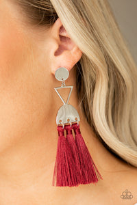 Tassel Trippin - Red Fringe Earrings - Paparazzi Accessories - All That Sparkles XOXO