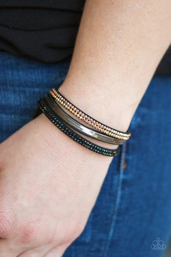 I Mean Business - Multi Gold, Black, and Silver Leather Wrap Bracelet - Paparazzi Accessories