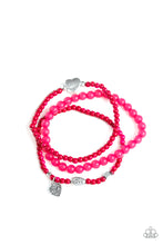 Load image into Gallery viewer, Really Romantic - Pink Bead and Heart Charm Stretchy Bracelets - Paparazzi Accessories