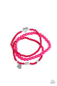 Really Romantic - Pink Bead and Heart Charm Stretchy Bracelets - Paparazzi Accessories