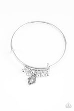 Load image into Gallery viewer, Treasure Charms - White Rhinestone and Charm Bangle Bracelet - Paparazzi Accessories