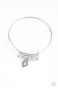 Treasure Charms - White Rhinestone and Charm Bangle Bracelet - Paparazzi Accessories