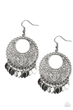 Load image into Gallery viewer, Far Off Horizons - Black Filigree Circle Earrings with Metal Fringe - Paparazzi Accessories - All That Sparkles XOXO