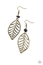 Load image into Gallery viewer, BOUGH Out - Brass Leaf and Black Stone Earrings - Paparazzi Accessories