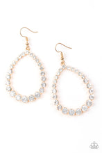 Load image into Gallery viewer, Rise and Sparkle! - Gold Teardrop Earrings with White Rhinestones - Paparazzi Accessories - All That Sparkles XOXO
