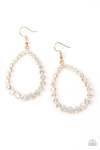 Rise and Sparkle! - Gold Teardrop Earrings with White Rhinestones - Paparazzi Accessories - All That Sparkles XOXO