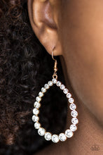 Load image into Gallery viewer, Rise and Sparkle! - Gold Teardrop Earrings with White Rhinestones - Paparazzi Accessories - All That Sparkles XOXO