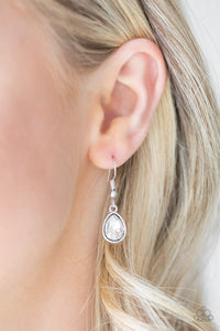 Classy Classicist - White Rhinestone Teardrop Necklace - Paparazzi Accessories