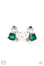 Load image into Gallery viewer, Highly High-Class - Green and White Rhinestone, Pearl Clip-On Earrings - Paparazzi Accessories