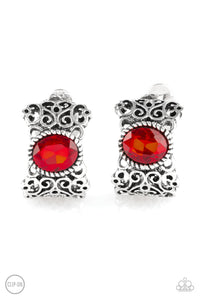 Glamorously Grand Duchess - Red Rhinestone Clip-On Earrings - Paparazzi Accessories