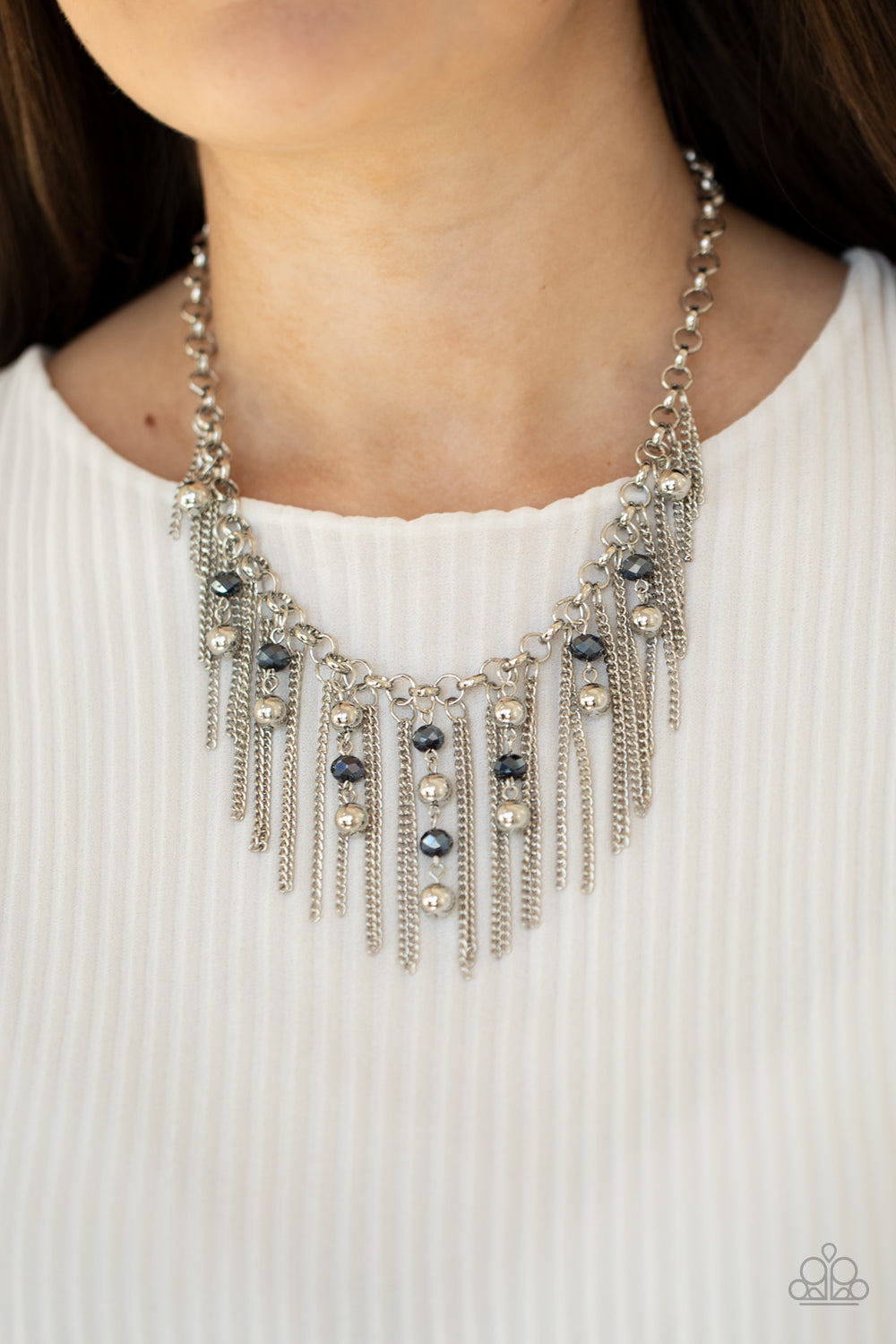 Ever Rebellious - Blue Metallic Bead and Chain Necklace - Paparazzi Accessories