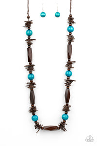 Cozumel Coast - Blue and Brown Wood Bead Necklace - Paparazzi Accessories