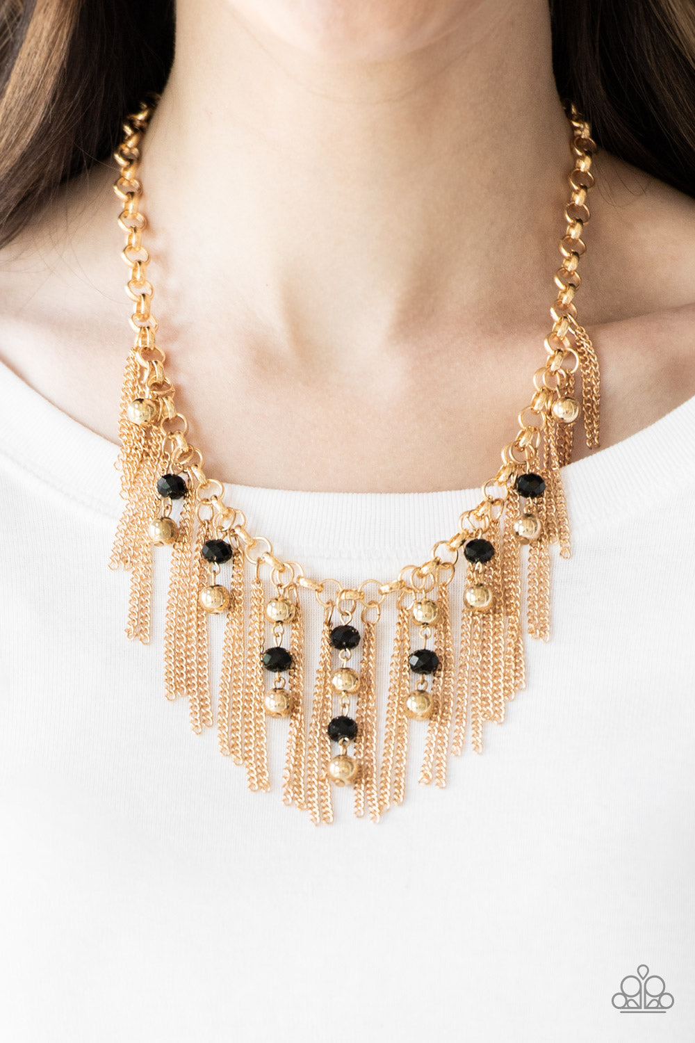 Ever Rebellious - Gold and Black Metallic Bead and Chain Necklace - Paparazzi Accessories