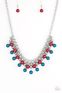 Friday Night Fringe - Multi Blue, Red, and Silver Bead Necklace - Paparazzi Accessories