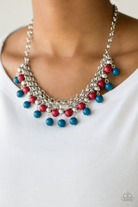 Friday Night Fringe - Multi Blue, Red, and Silver Bead Necklace - Paparazzi Accessories 