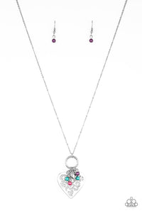 Romeo Romance - Multi Colored Pearl Bead and Filigree Heart Necklace - Paparazzi Accessories