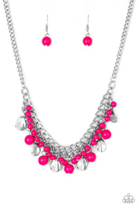 Summer Showdown - Pink Bead and Silver Teardrop Necklace - Paparazzi Accessories