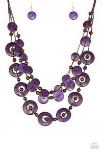 Catalina Coastin - Purple and Brown Wooden Bead Necklace - Paparazzi Accessories