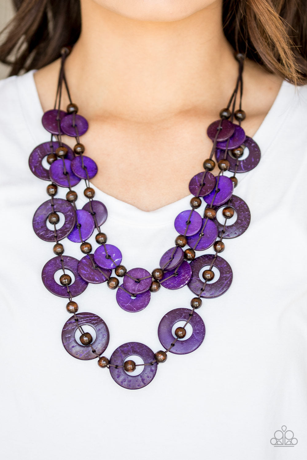 Catalina Coastin - Purple and Brown Wooden Bead Necklace - Paparazzi Accessories