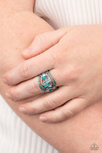Load image into Gallery viewer, Treasure Chest Charm - Blue And Green Rhinestone Ring - Paparazzi Accessories
