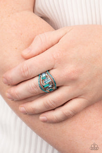 Treasure Chest Charm - Blue And Green Rhinestone Ring - Paparazzi Accessories