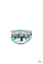 Load image into Gallery viewer, Treasure Chest Charm - Blue And Green Rhinestone Ring - Paparazzi Accessories