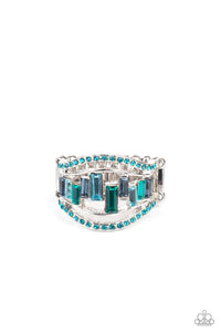 Treasure Chest Charm - Blue And Green Rhinestone Ring - Paparazzi Accessories