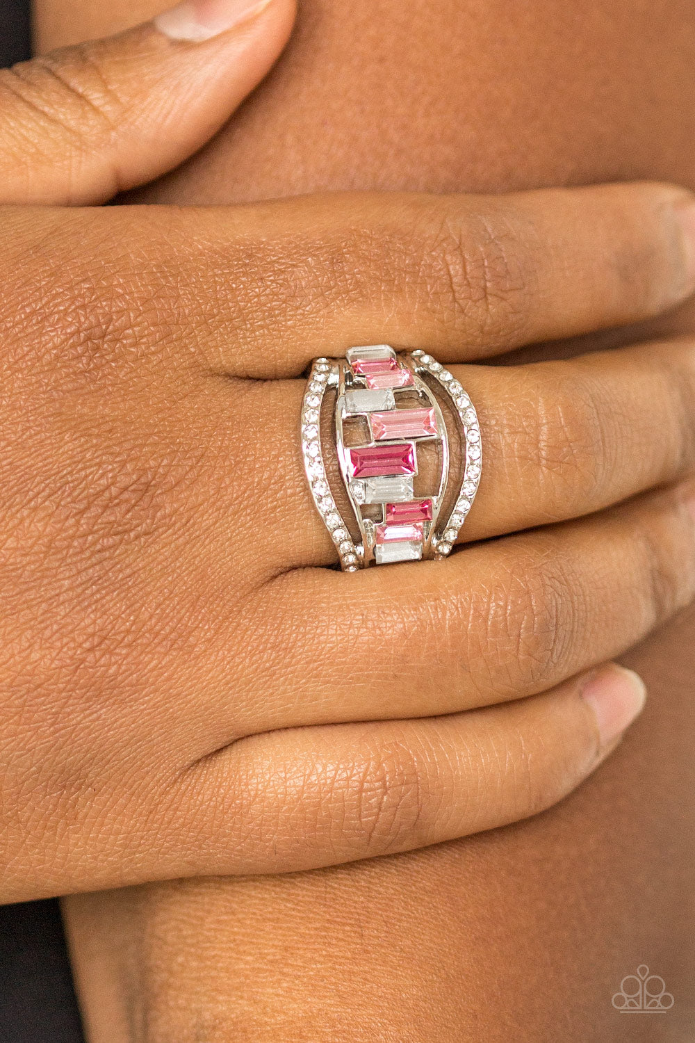 Treasure Chest Charm - Pink Rhinestone Ring - Paparazzi Accessories