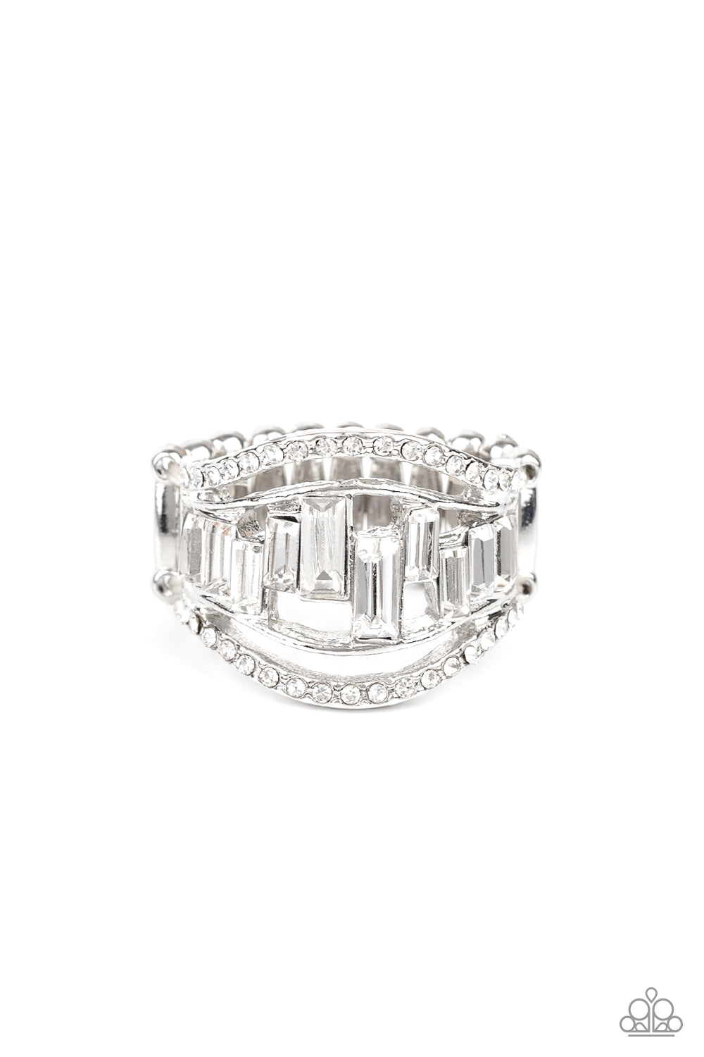 Treasure Chest Charm - White Rhinestone Ring - Paparazzi Accessories