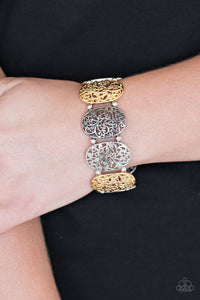 Everyday Elegance - Multi (Gold, Silver, and Gunmetal) Filigree Stretchy Bracelet - Paparazzi Accessories - All That Sparkles XOXO