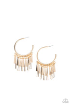 Load image into Gallery viewer, Bring The Noise - Gold Hoop Earrings with Dangling Gold Bars - Paparazzi Accessories - All That Sparkles Xoxo 