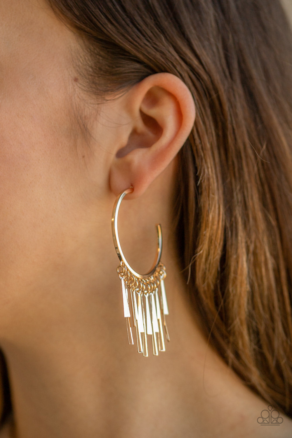 Bring The Noise - Gold Hoop Earrings with Dangling Gold Bars - Paparazzi Accessories - All That Sparkles Xoxo 