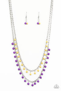 Dainty Distraction - Purple and Yellow Beaded Necklace - Paparazzi Accessories