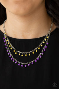 Dainty Distraction - Purple and Yellow Beaded Necklace - Paparazzi Accessories