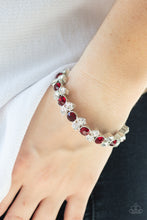 Load image into Gallery viewer, Here Comes The BRIBE - Red and White Rhinestone Stretchy Bracelet - Paparazzi Accessories