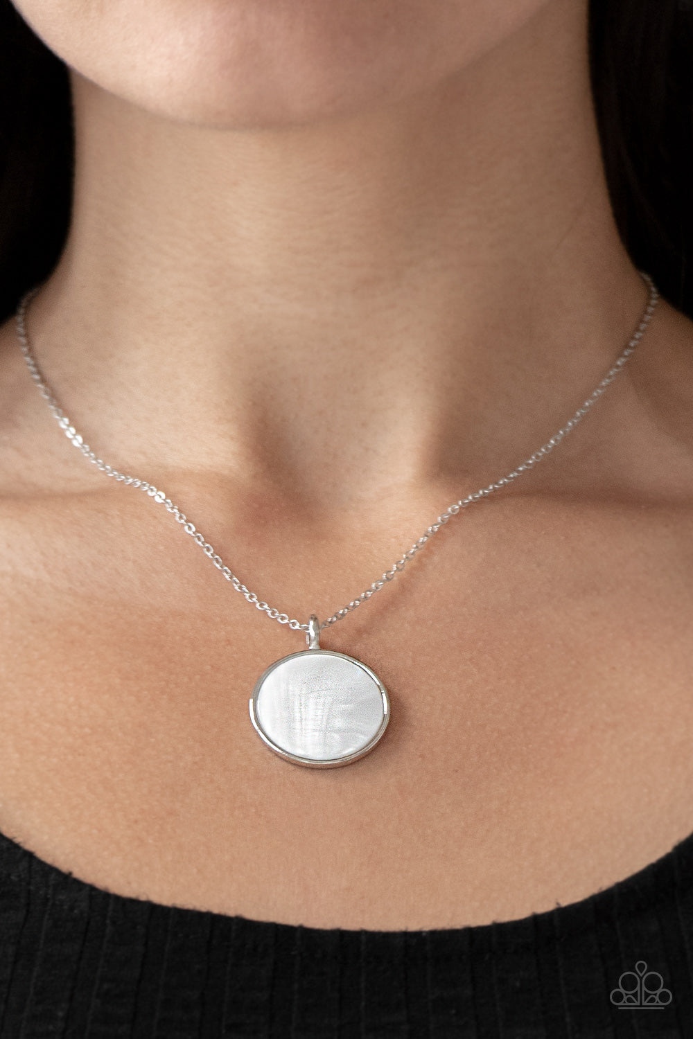 Shimmering Seashores - White Shell-Like Pendant Necklace - Paparazzi Accessories - All That Sparkles Xoxo 