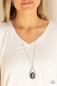 Notorious Noble - Silver Rhinestone Teardrop Necklace - Paparazzi Accessories