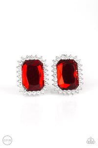 Downtown Dapper - Red Rhinestone Clip-On Earrings - Paparazzi Accessories