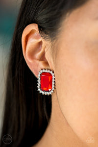 Downtown Dapper - Red Rhinestone Clip-On Earrings - Paparazzi Accessories