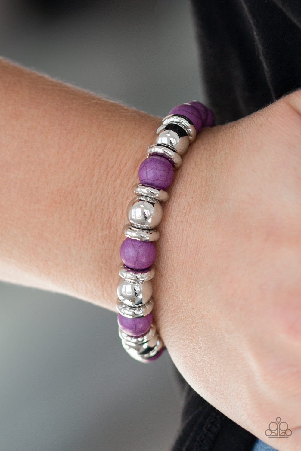 Across the Mesa - Purple and Silver Bead Stretchy Bracelet - Paparazzi Accessories - All That Sparkles Xoxo 