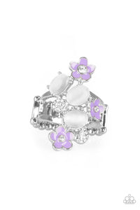 Daisy Delight - Purple Daisies, White Moonstones and Rhinestones Ring - Paparazzi Accessories - All That Sparkles Xoxo 